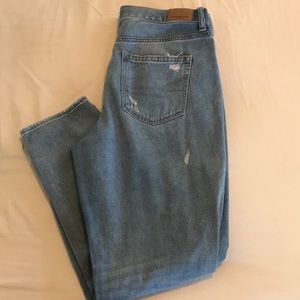 High waisted distressed mom jeans